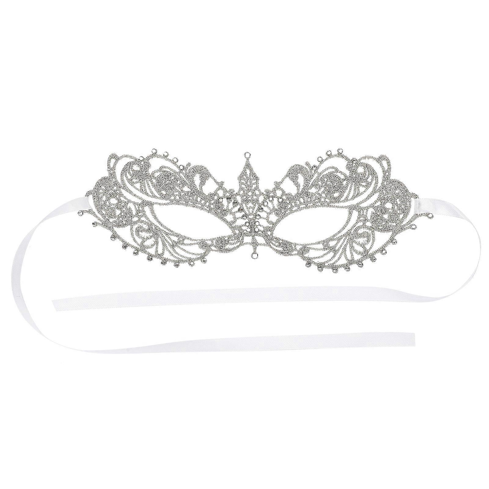 Silver Lace Decorative Mask for Women Halloween Party Masquerade Ball Intricate Hollow Out Design with Rhinestones Comfortable Fit for Costume