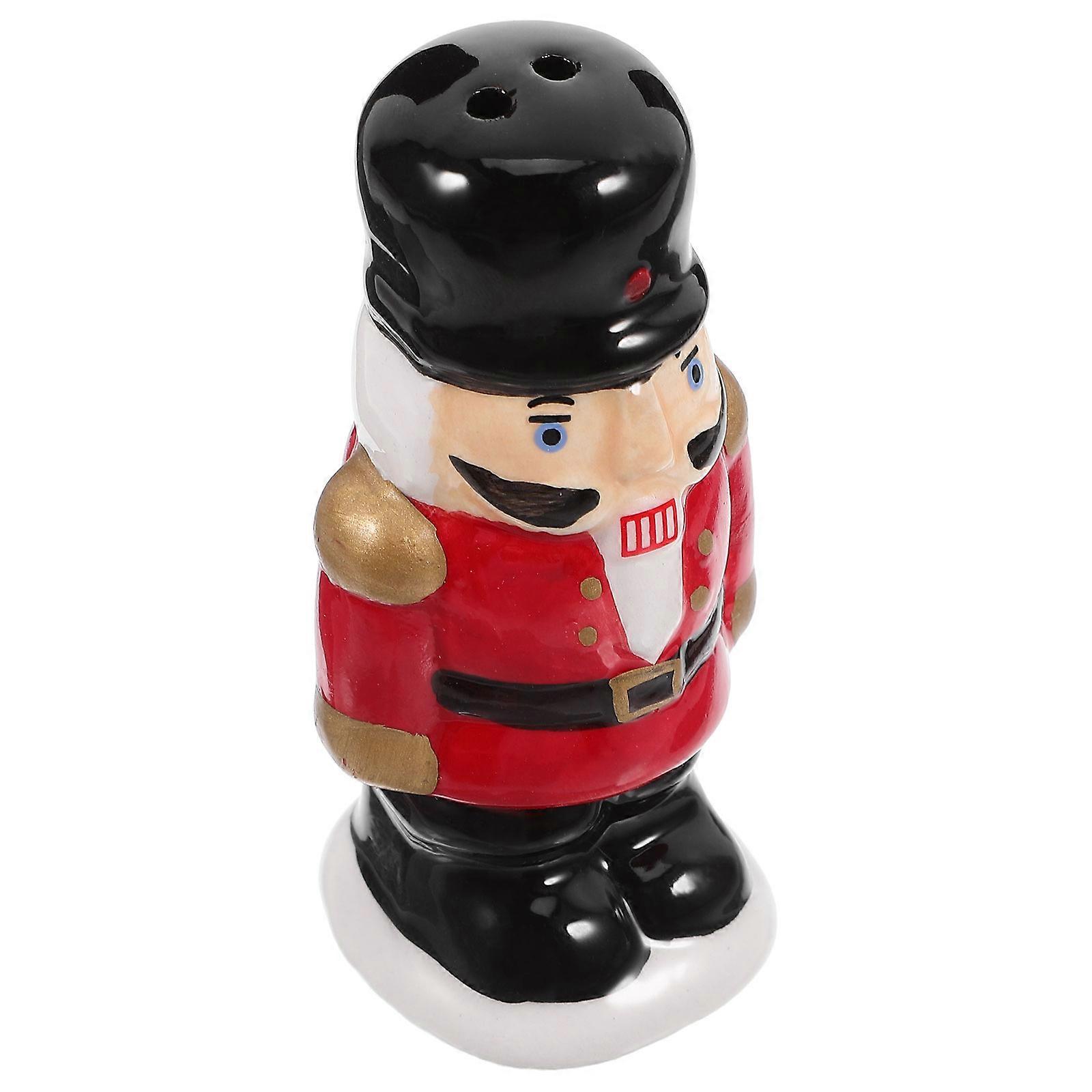 Empty Seasoning Containers Nutcracker Shaped Salt Container Christmas Seasoning Holder Red 18.80X4.50X4.00CM Ceramic Condiment Storage 1Pack