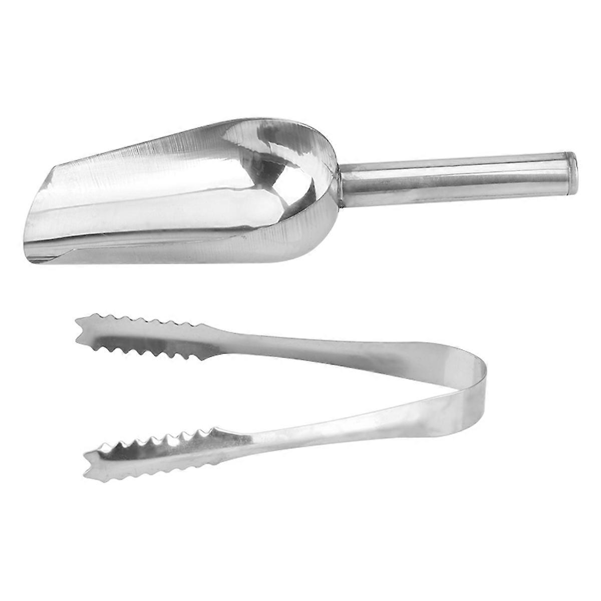 Stainless Steel Ice Scoop and Food Tongs for Serving Smooth Rustproof Silver 6 Inch 8 Inch