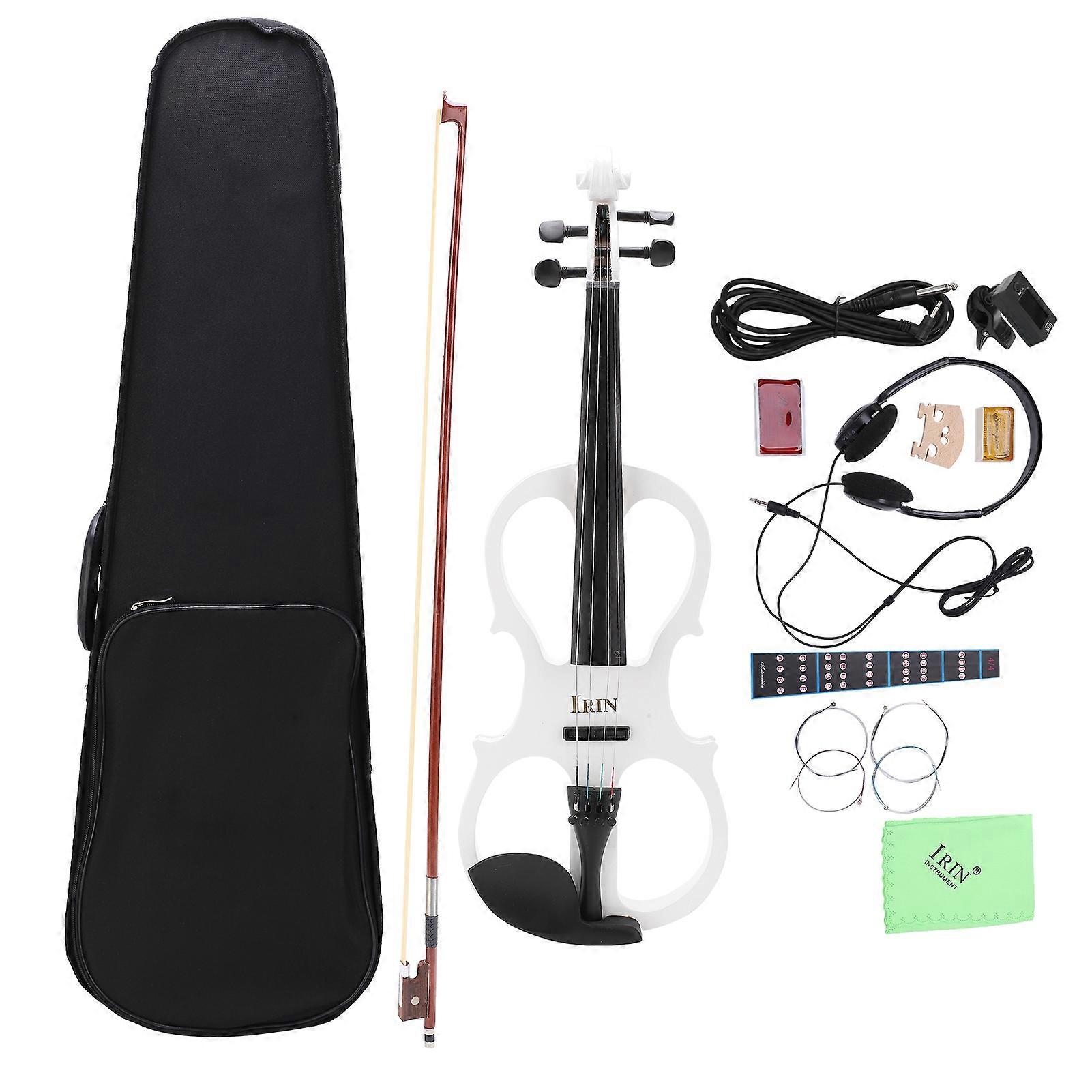 Violin Set 4/4 Electroacoustic Solid Ebony String Instrument with Tuner Bow AccessoriesWhite