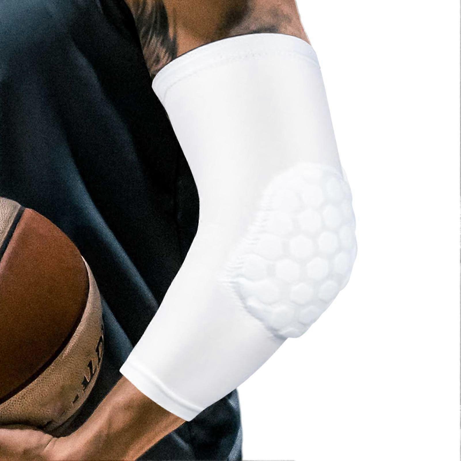 Elbow Pads - Honeycomb Padded Arm Sleeves for Compression Support, Breathable Crashproof Pads, White XL for Football and Basketball