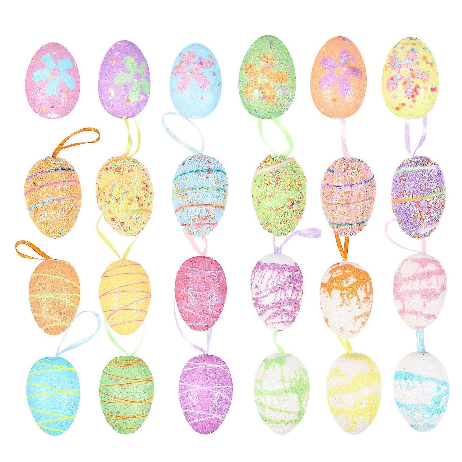 24pcs Colorful Easter Foam Eggs DIY Decoration Lightweight Hanging Ornaments for Party Indoor Outdoor Easter Egg Hunt Vibrant Craft