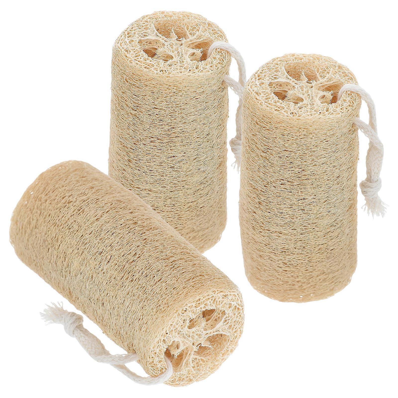 Natural Loofah Sponge Pack of 3 Durable Multifunctional Body Scrubber for Bath and Kitchen Use Exfoliating Shower Sponge for Grime Removal and