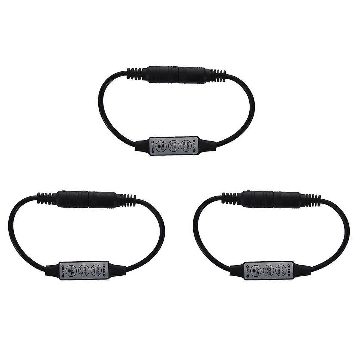 3X Low-Profile Inline Controller Mini 3 Key Dimmer Switch for LED Strip Light Black