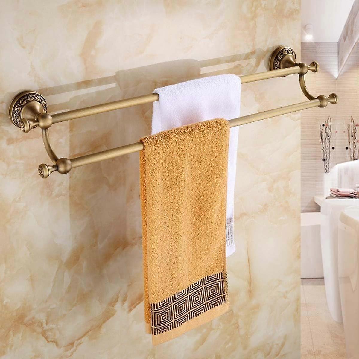 RusticStyle Bathroom Shelf with Towel Rail – NoDrill Wall Shelf for Shower and Sink, Vintage Decorative Wall Shelf