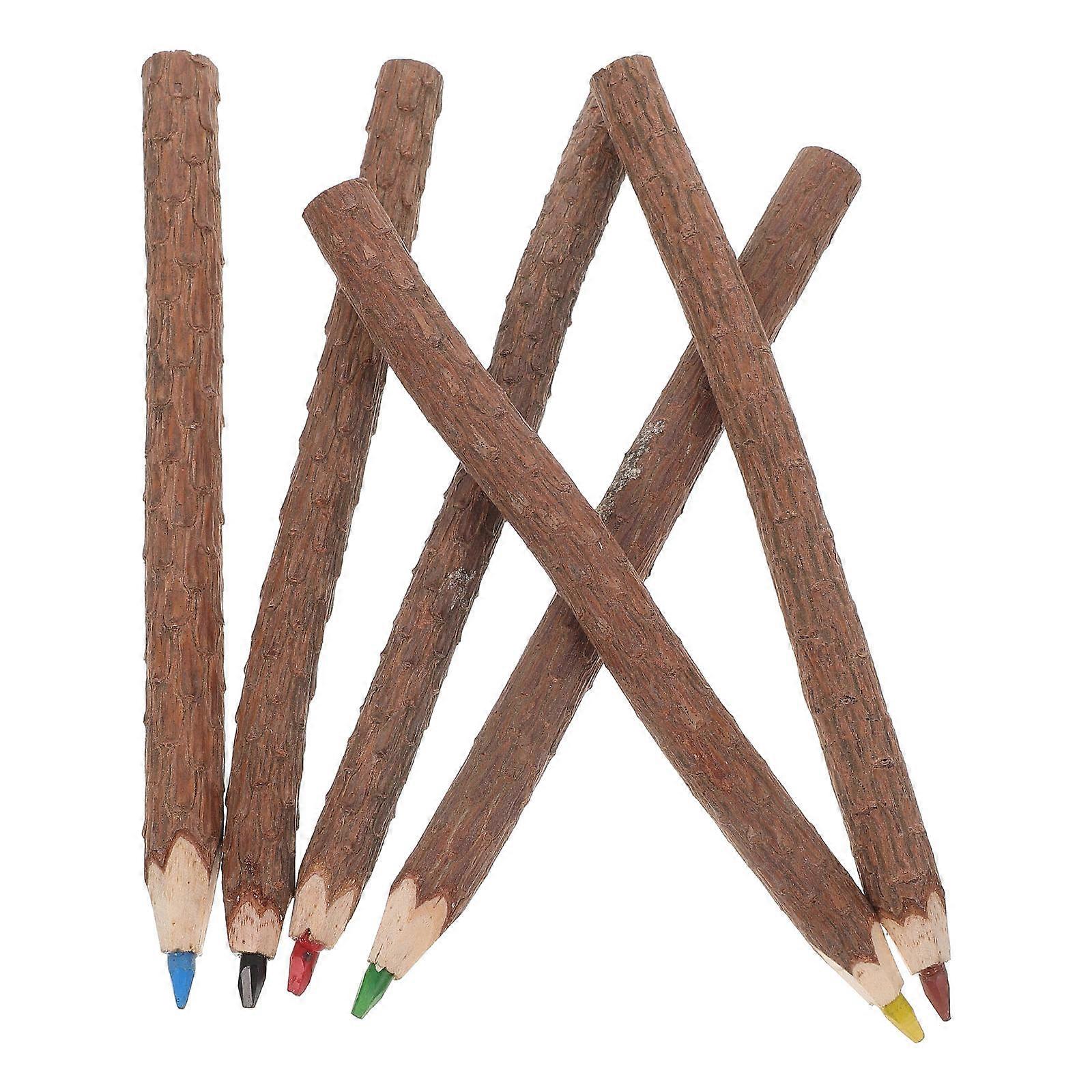 Doodling Wooden Colored Pencils Tree Bark Fun Pencils For Kids And Adults Rustic Parties 6Pcs