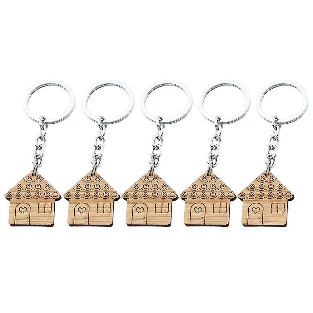 Wooden Keychain Set in Khaki Metal Color for Decor with Durable Quality 5pcs