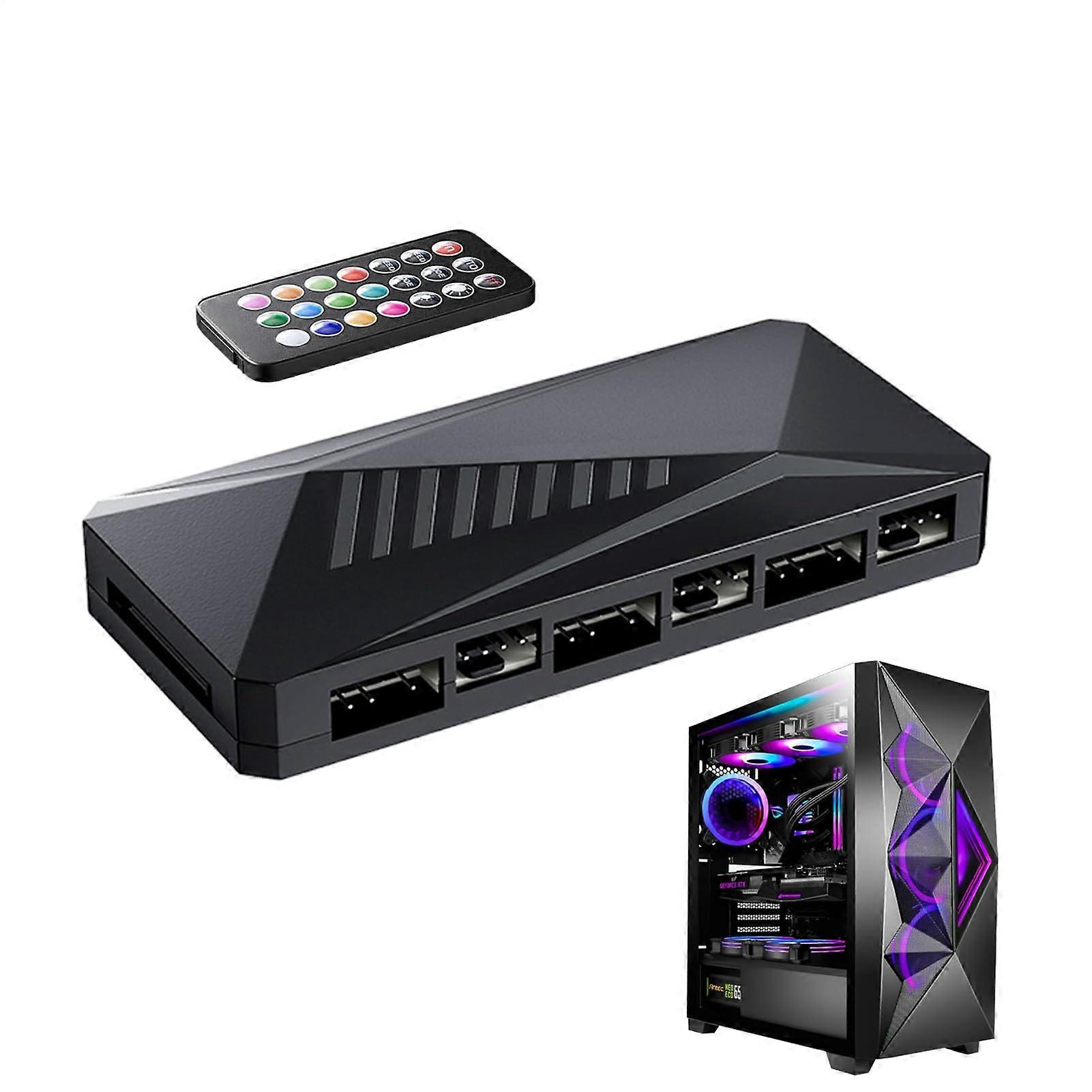 Fan Hub, Remote Control 5V ARGB PWM Controller, Magnetic RGB Cooling Hub, Multiple Port Expander, 4.07x1.91x0.69 In