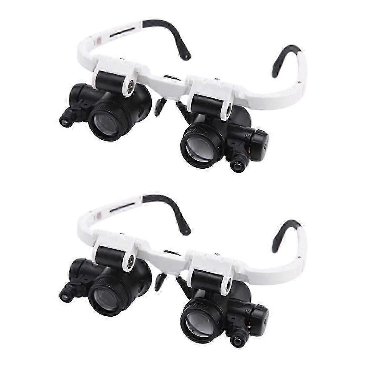 2Pcs Head-Mounted Microscope Jeweler Magnifier With LED Light