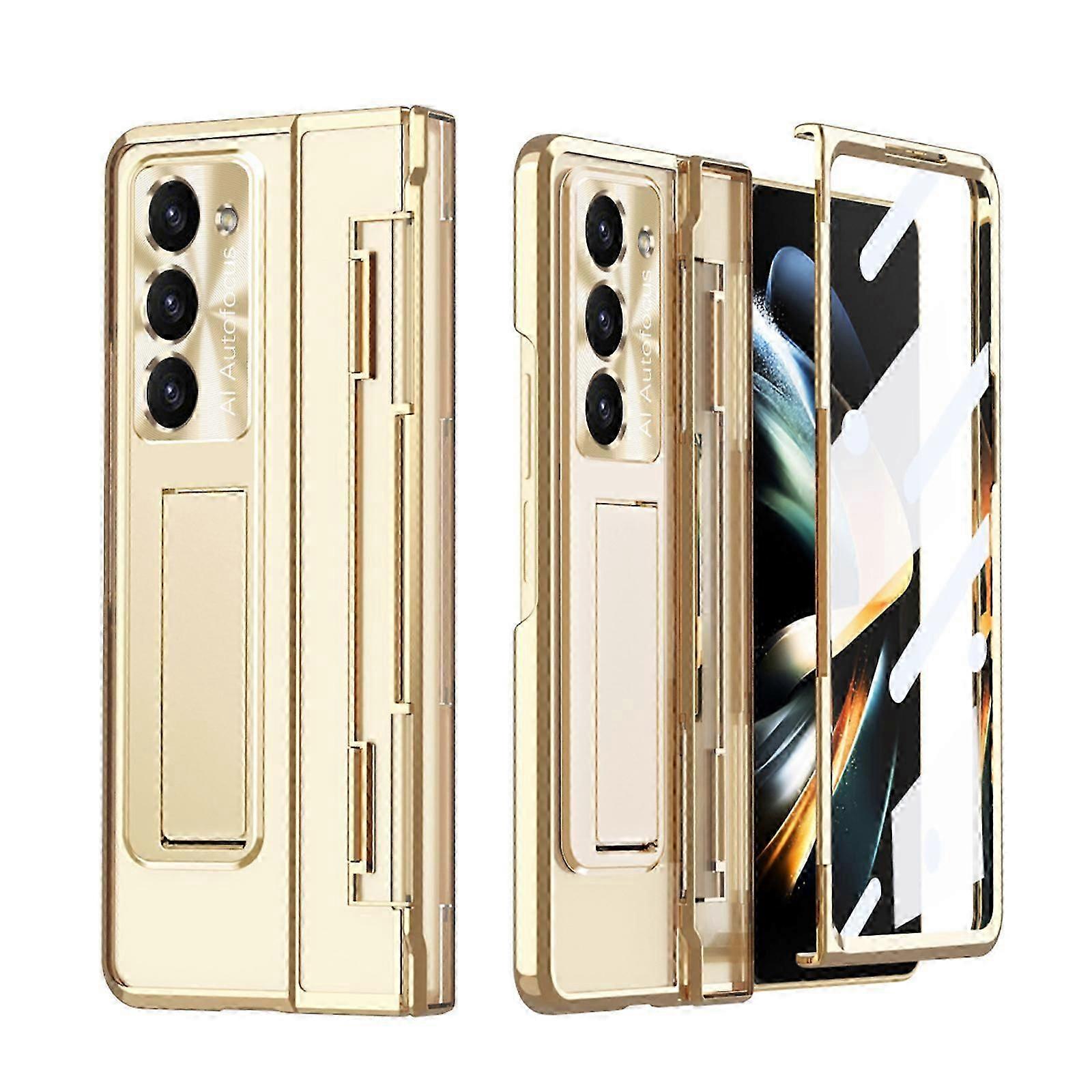 Z Fold 5 Case with Stand, Luxury Transparent Plating Case Built-in Screen Protector and Kickstand Cover for Samsung Galaxy Fold 5