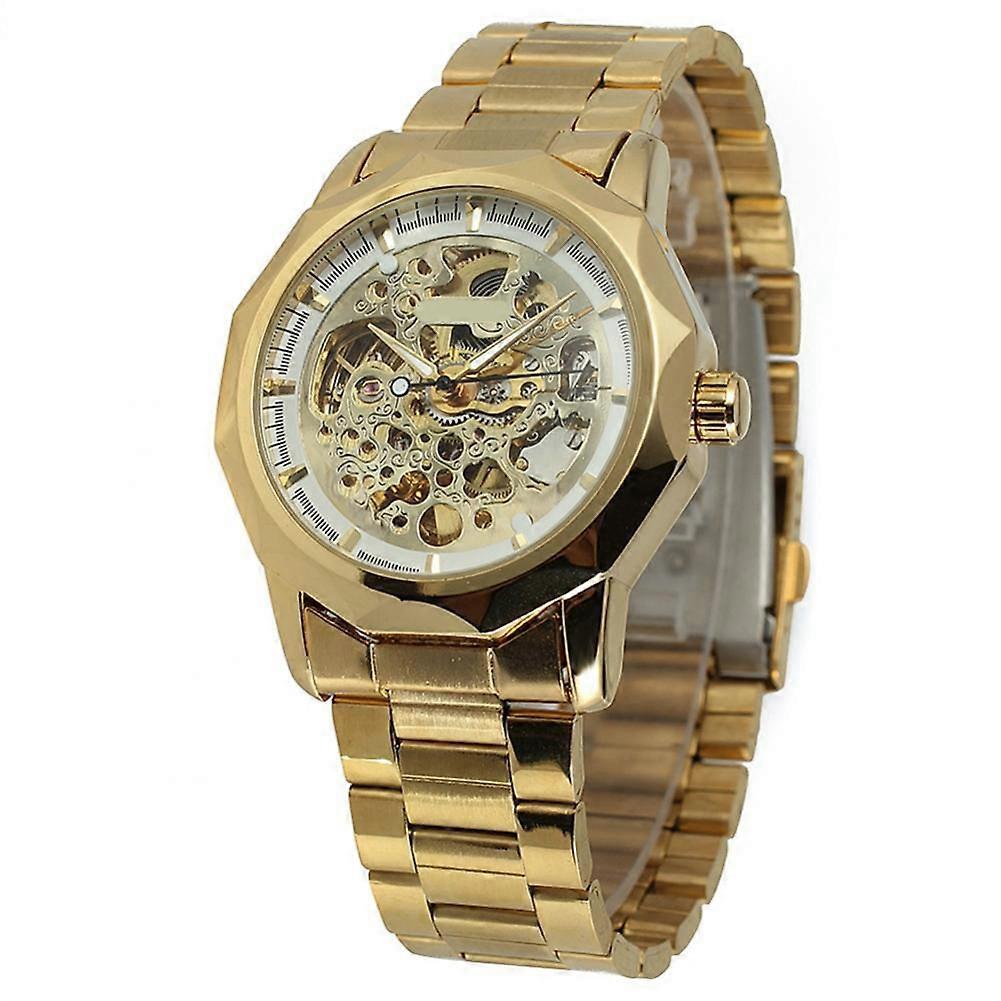 WINNER Men Automatic Mechanical Waterproof Watch Wristwatch (White Gold)