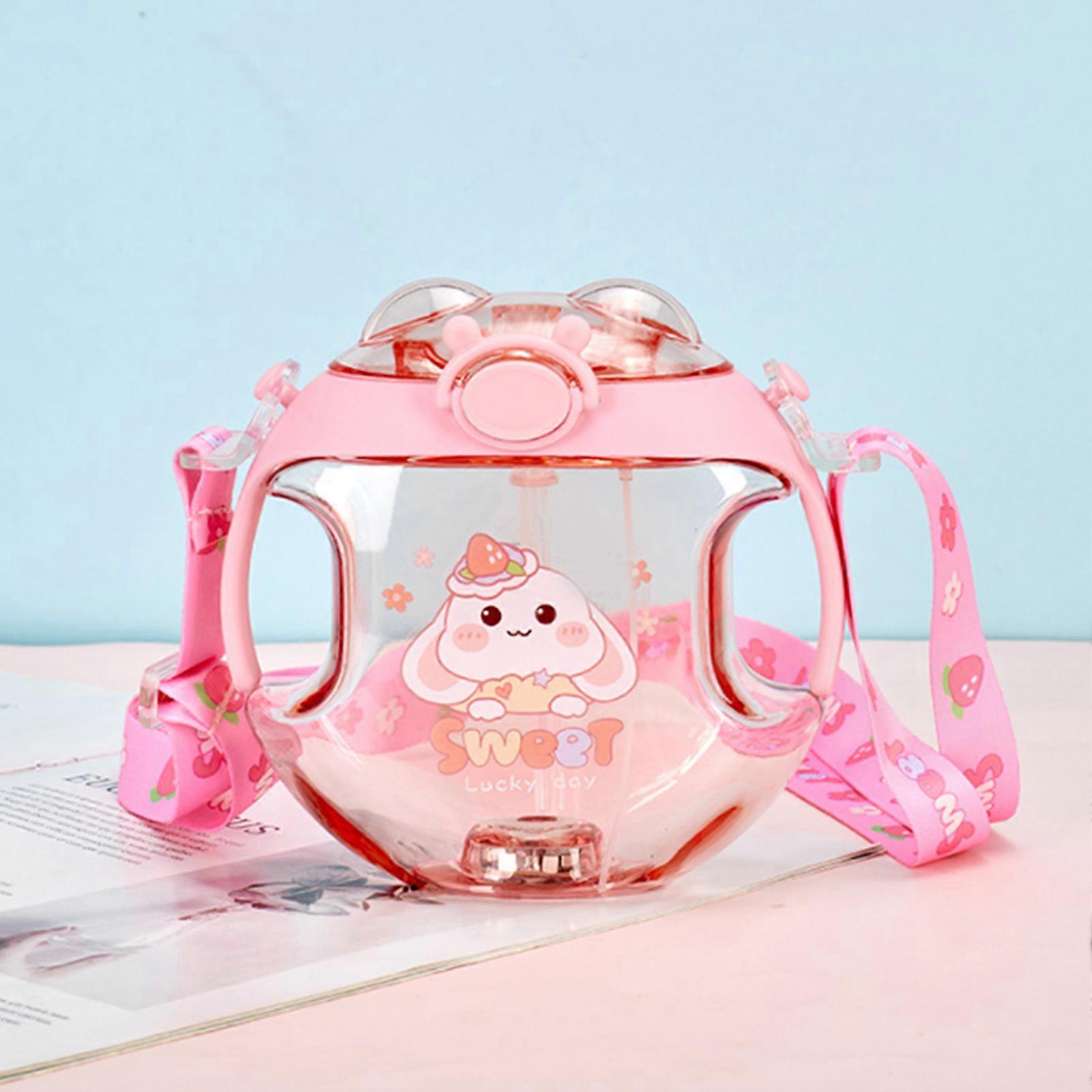 450ml Kids Pink Water Cup with Handle, Straw & Spray Function