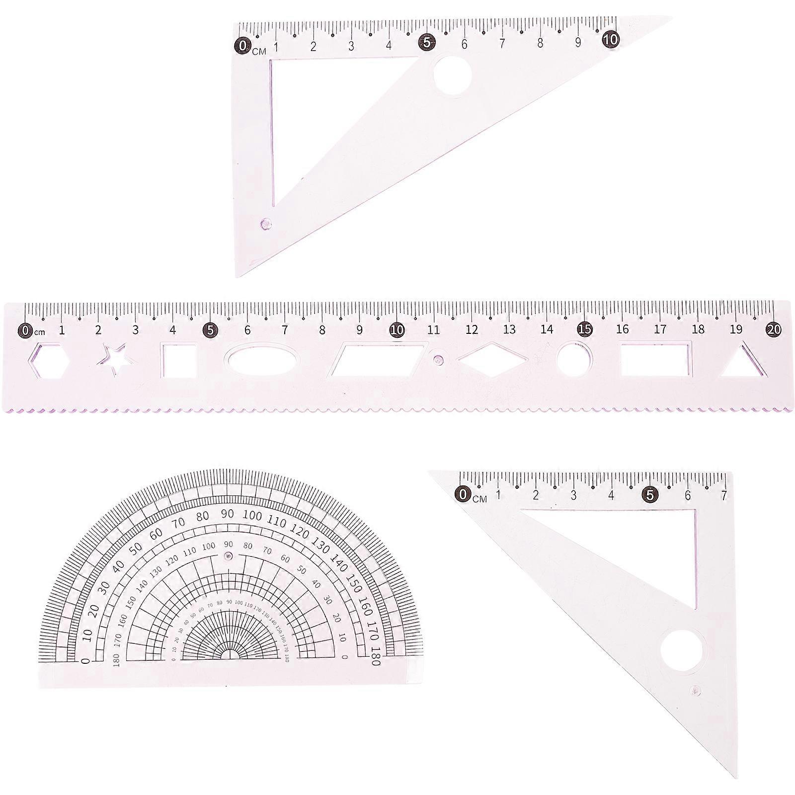 3 Sets Multifunctional Geometry Ruler Protractor Drawing Tool Set for Students, Art Design, and Measurement – Large Pink Set for School and Office Use