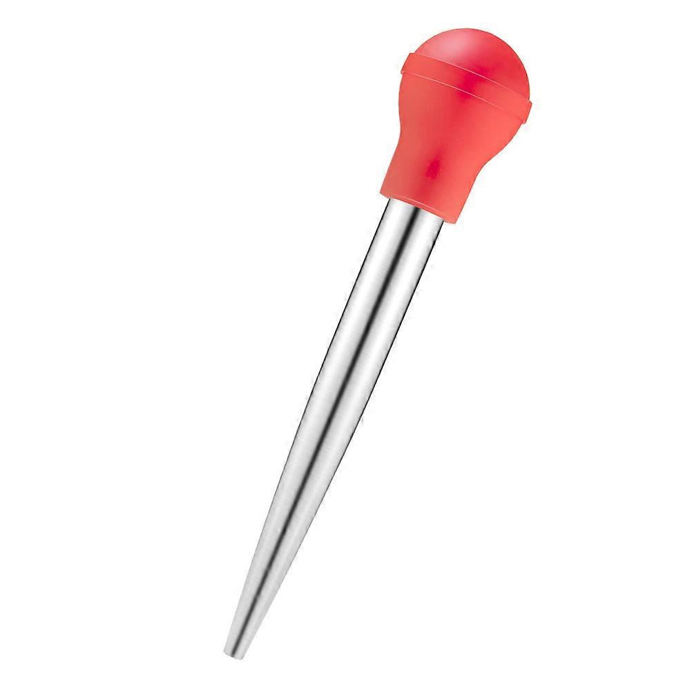 1 Set/4 Pcs Stainless Steel Turkey Baster Kit with Oil Brush Dropper Silicone Pump and Dripping Tube Barbecue Tool (Red)