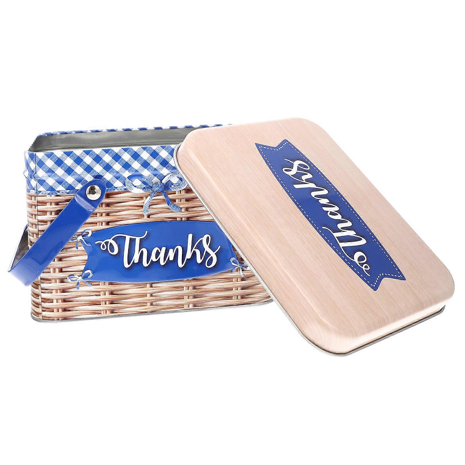 Blue Metal Cookie Container with Handle for Storage Made of Iron Practical and Portable 7.8x4.9 Inches