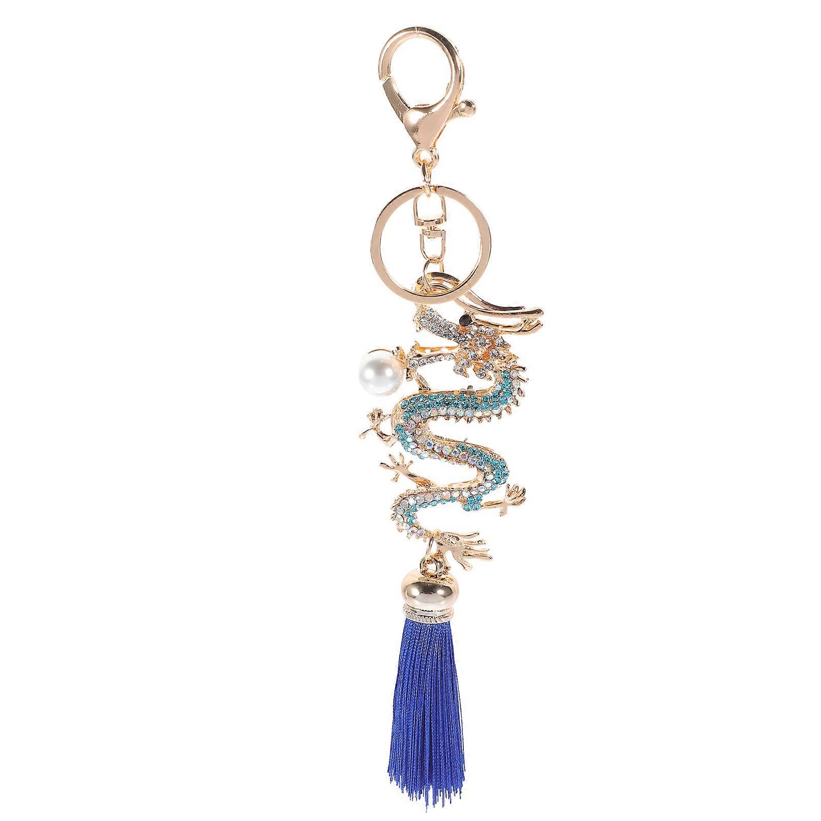Rhinestone Dragon Keychain Pendant Zodiac Design Decorative Bag Hanging Accessory for Luck and Prosperity