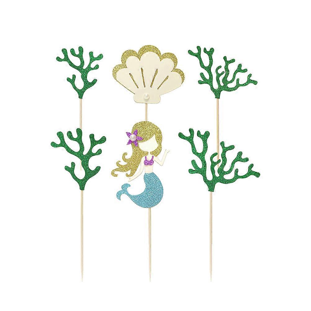 Medium Beach Style Cake Picks Featuring Mermaid And Seashell Designs For Party Food Decoration