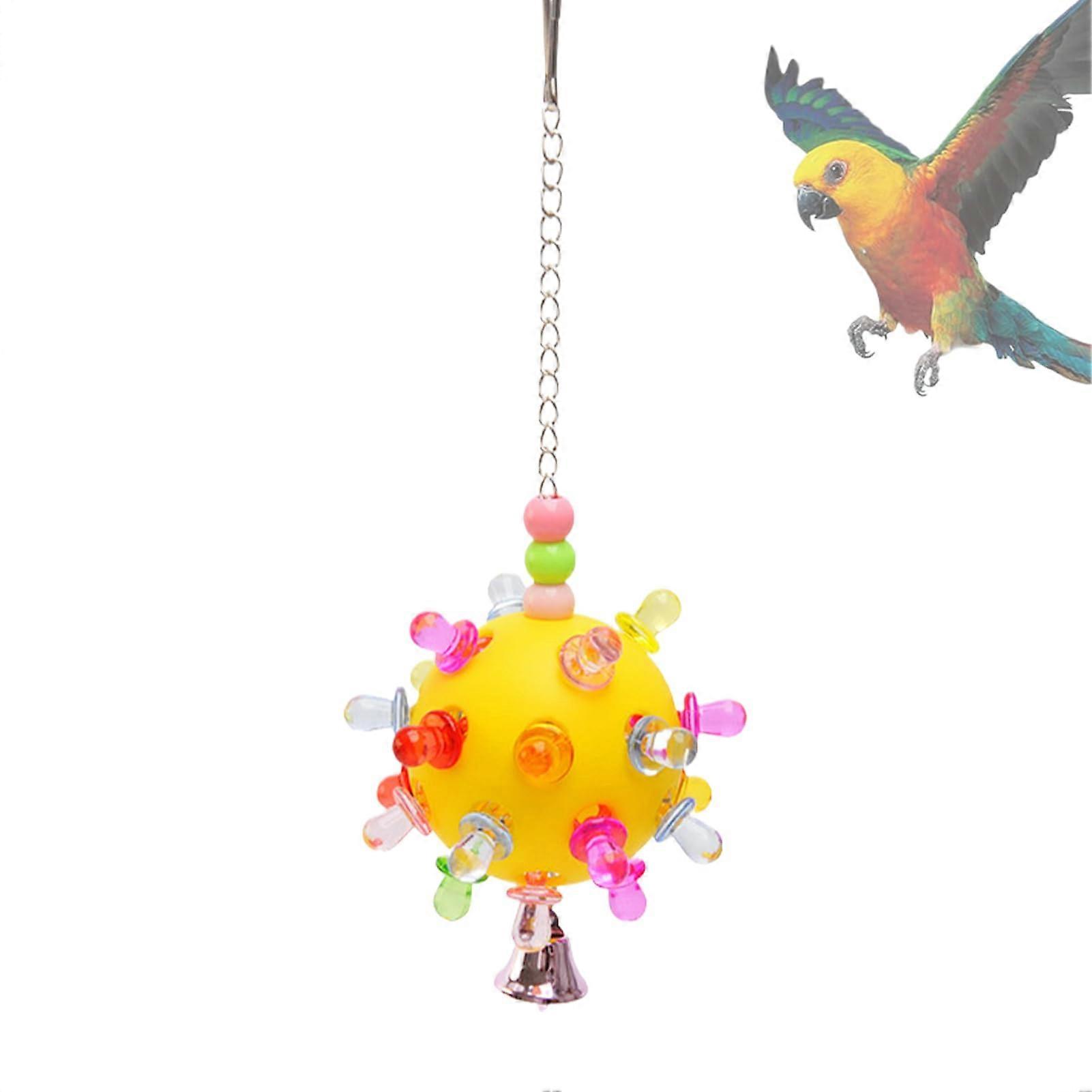 Bird Toys for Conures Planet Design Parakeet Chew Toy Boredom Relief Cage Accessories Training Food Ball with Bell for African Grey Yellow