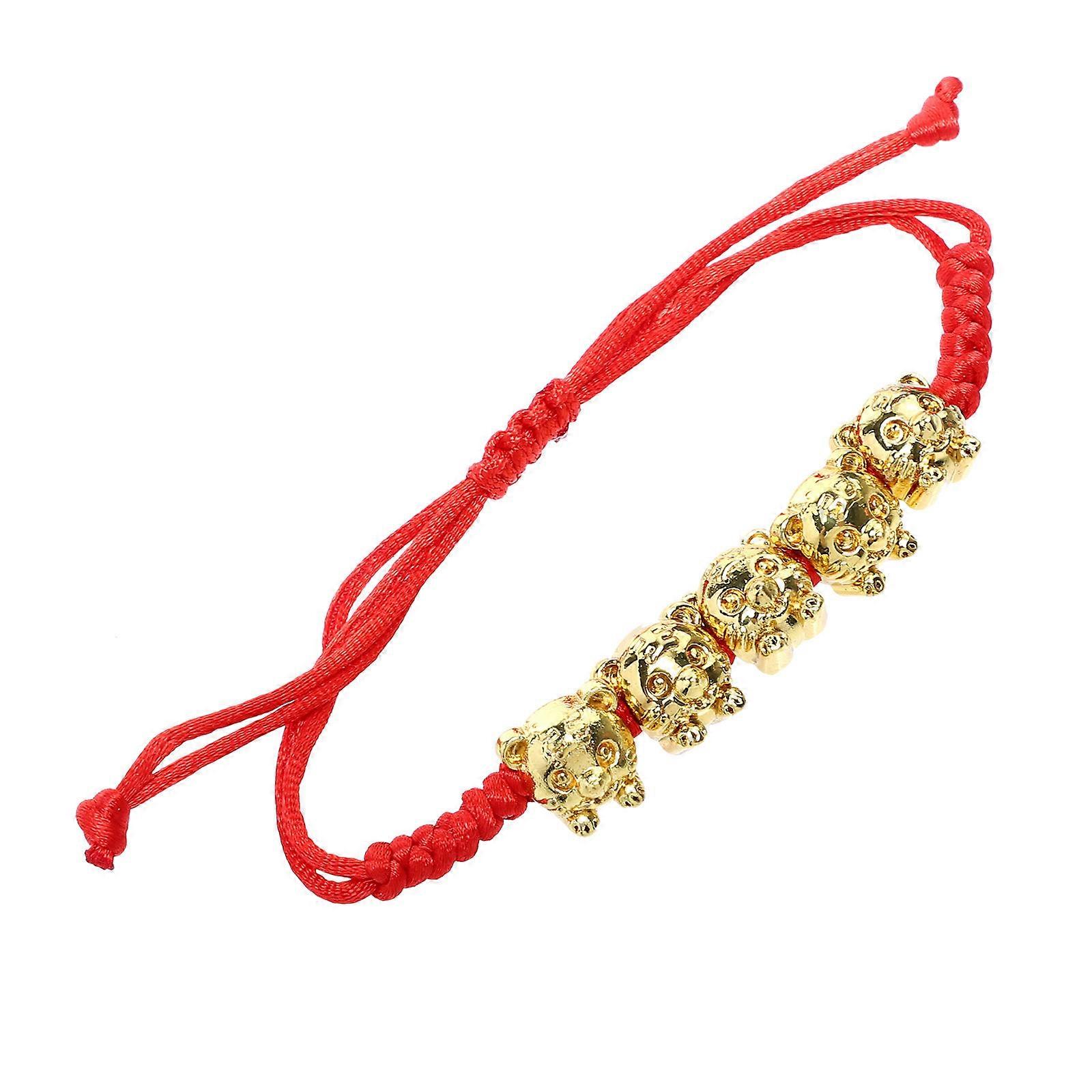 Handmade Red String Tiger Year Bangle for Protection & Luck, Lightweight Five Blessings Amulet with Traditional Chinese Knot, Gift for Adults