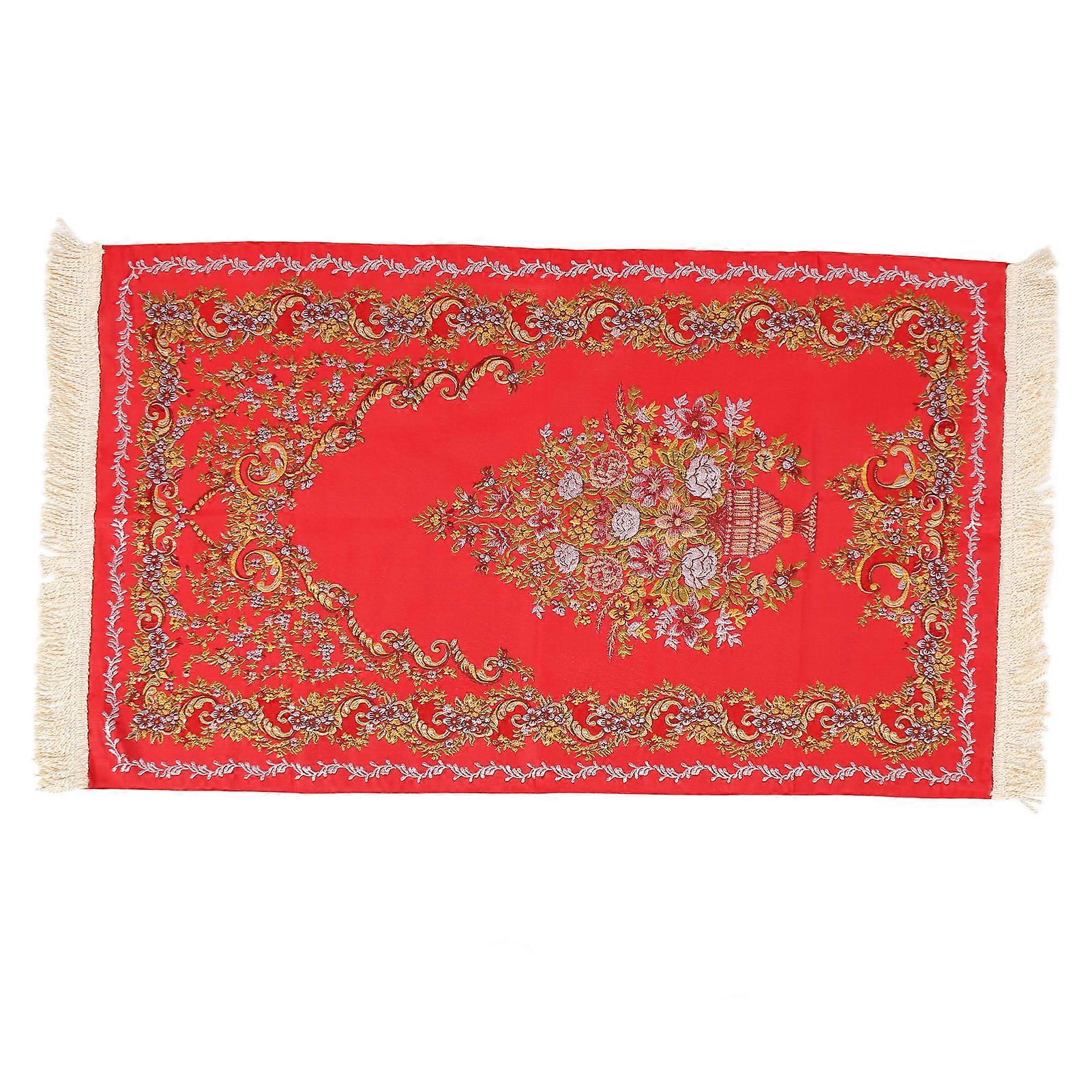 Embroider Vase Soft Polyester Pilgrimage Carpet Double Layer Prayer Rug for Living Room Corridor