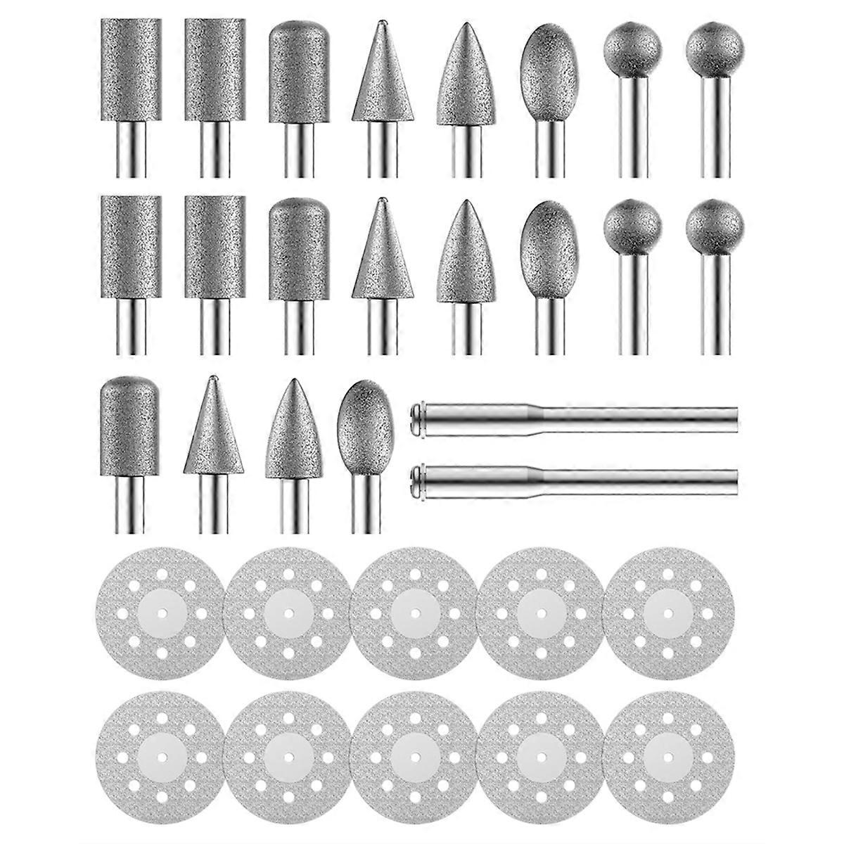 32Pcs Diamond Cutting Wheels and Grinding Bits Set 10Pcs Cutting Discs(22mm),3mm Mandrel,20Pcs Dril