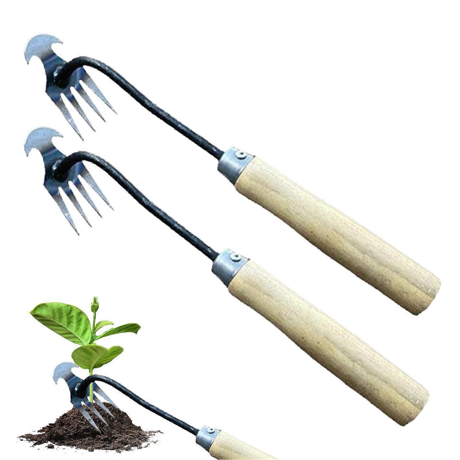 Weed Cutter Hand Weeder 4-Tooth, 2-Piece Set, Ergonomic Handle, Multifunction Weeding Tool for Garden and Farm