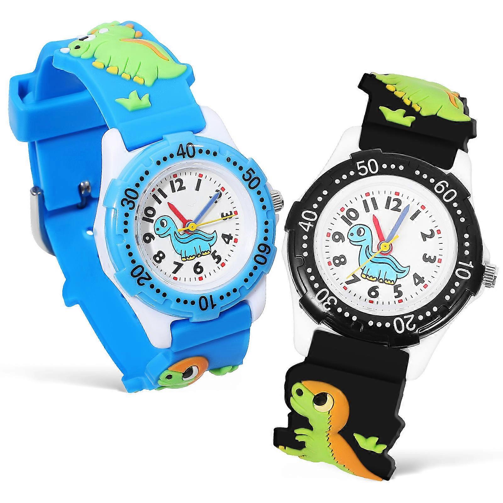 Here's a refined product description based on your input:

 

**2 Pcs Watches with Dinosaur Cartoon Design Quartz Movement for Boys Vibrant Black and