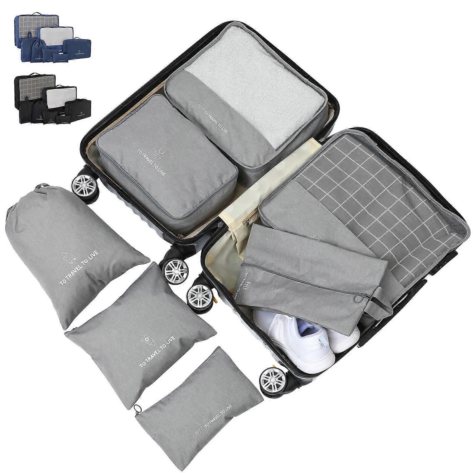 7pcs Multifunctional Packing Cubes Travel Organizer Set with Shoe & Drawstring Bags for Suitcases – Durable Lightweight Luggage Storage Grey