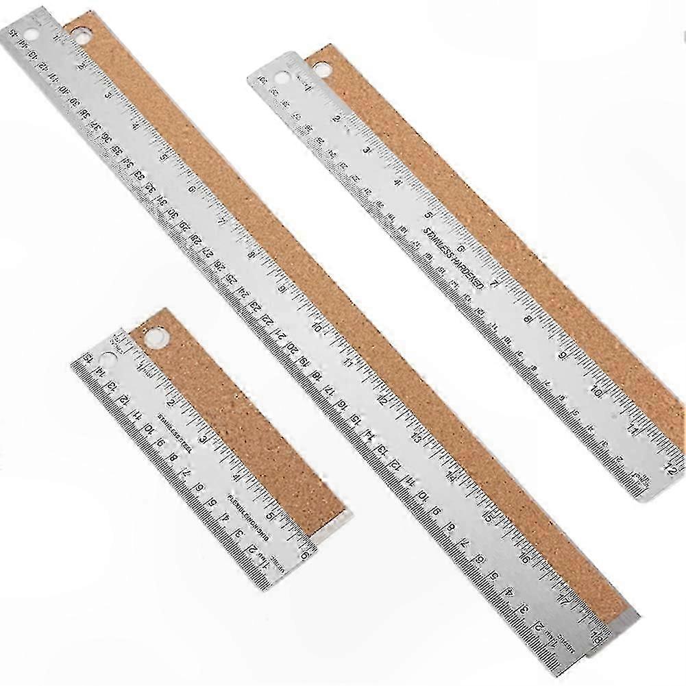 Cork-Backed Metal Ruler Set, 6/12/18 Inch, Dual-Scale Measurement Tool for Accurate Drafting and Design Tasks