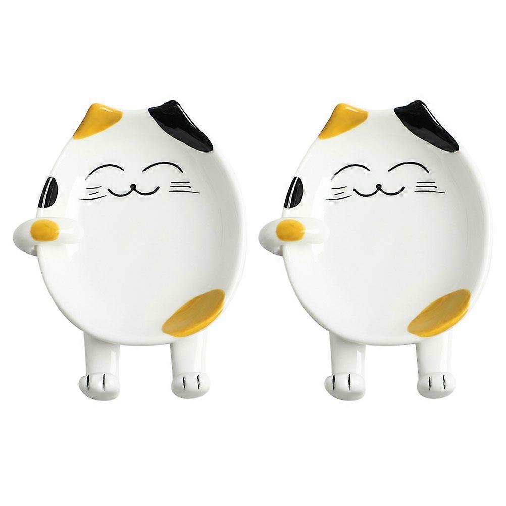 1 Set 2Pcs Cartoon Ceramic Pot Lid Stand Practical Spoon Rests (Assorted Color)