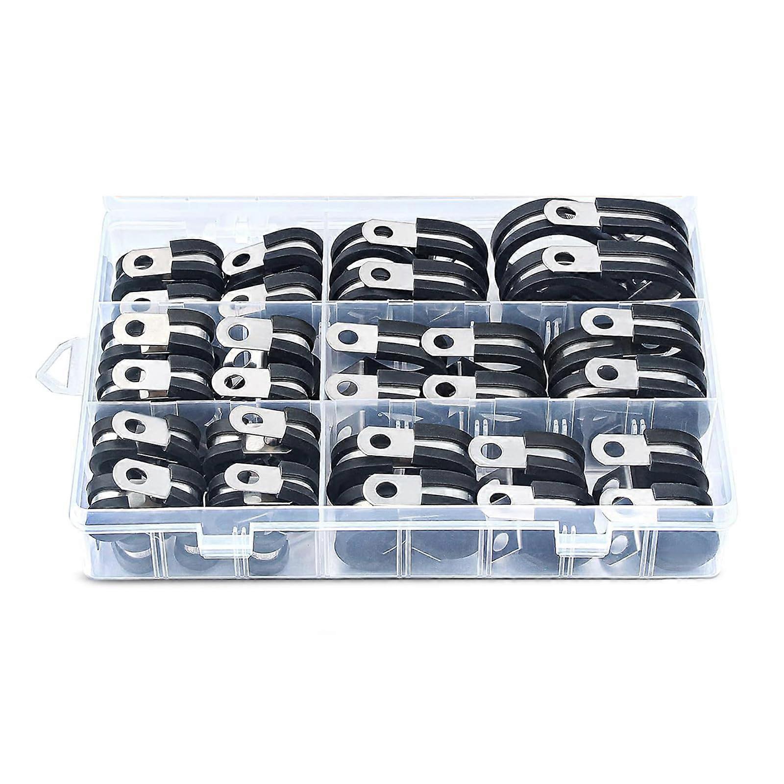 Rubber-insulated Metal Hose Clamps Set 60 Pieces for Tubes and Cables, Screw Wire Management, Durable and Stable