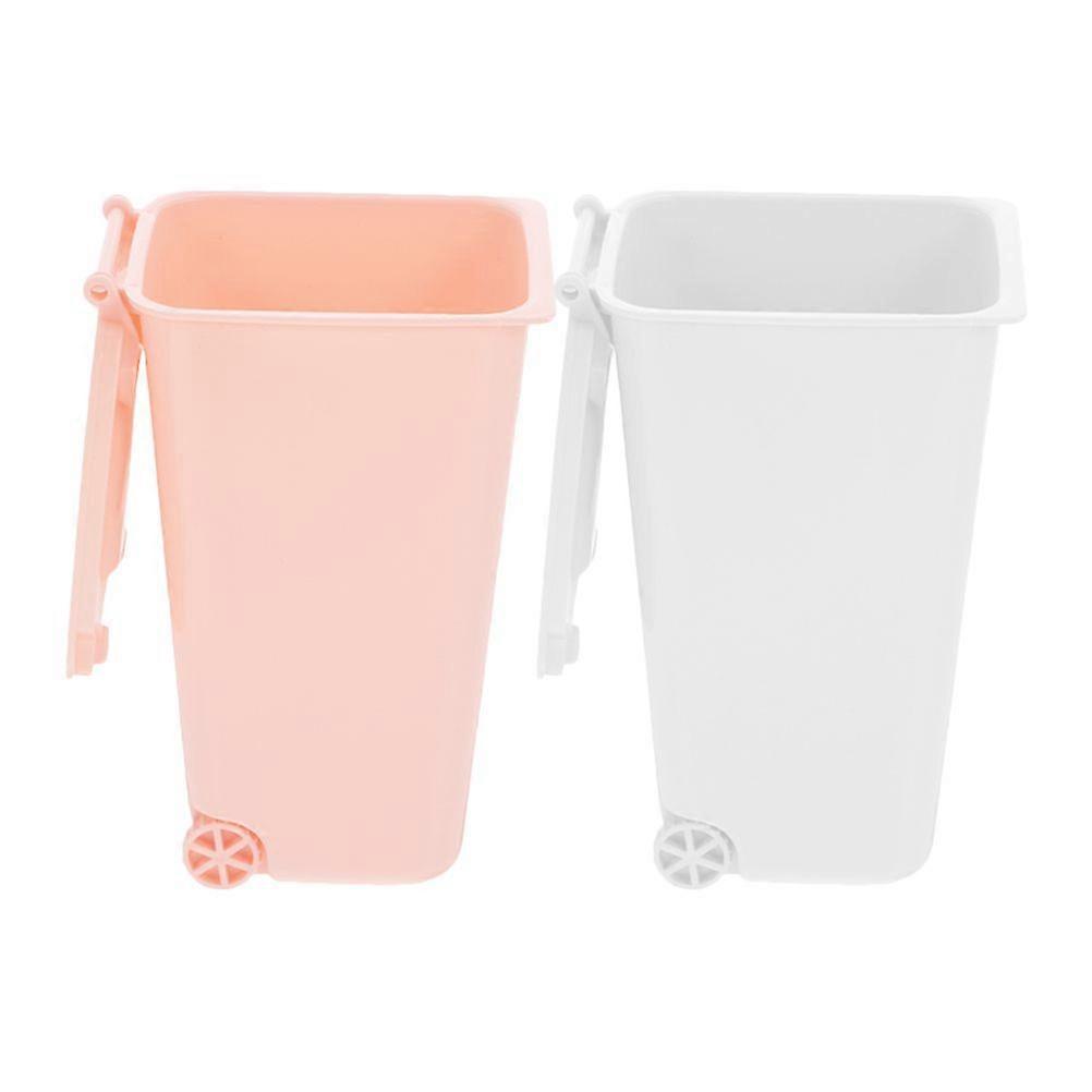 2pcs Tabletop Trash Bin Desk Covered Trash Can Garbage Bucket Mini Trash Can Desktop Pen Stationery Holder