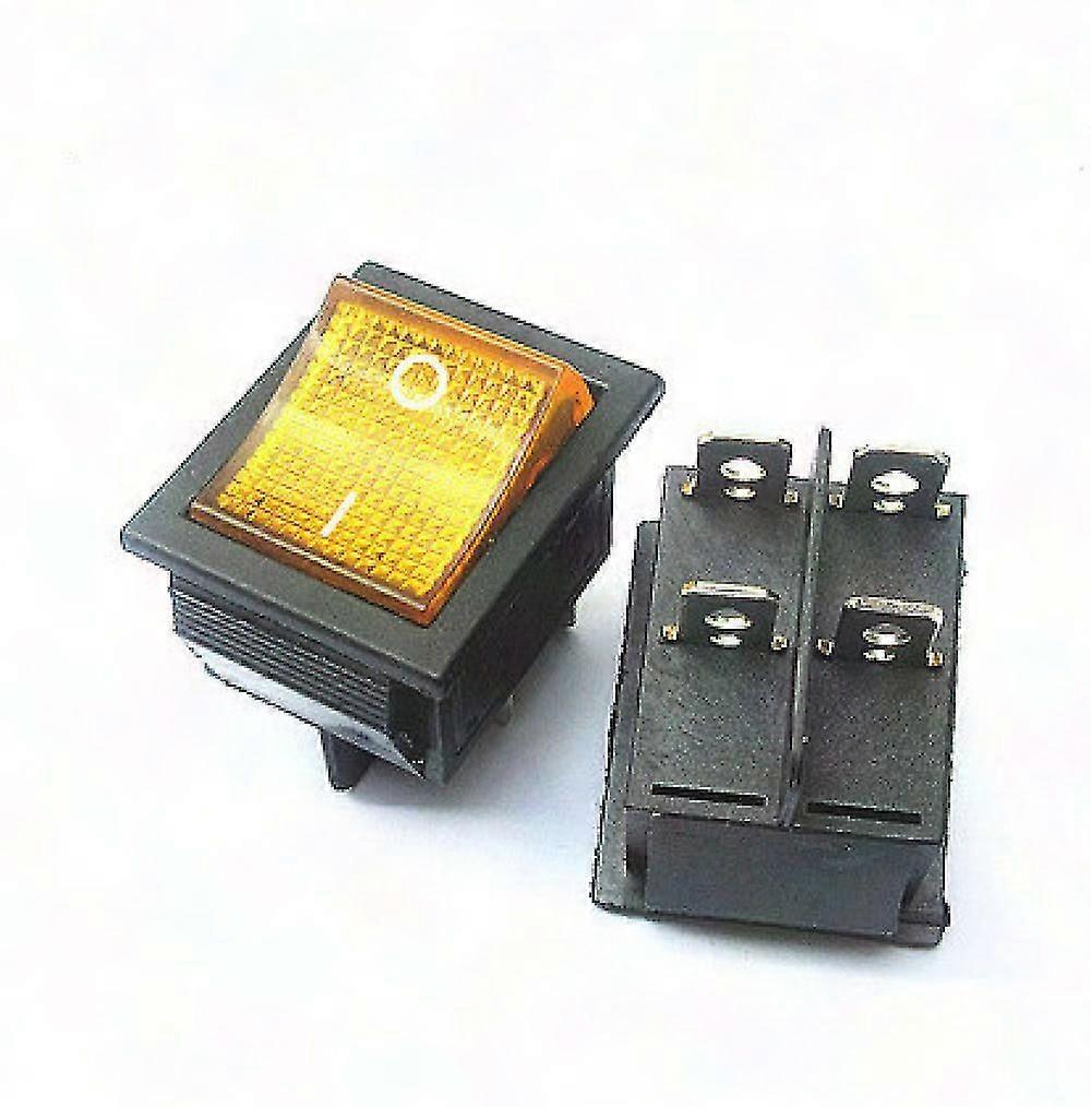 DPST Rocker Switch 16A 220VAC 4 Terminals Yellow Indicator Light 2-Pack