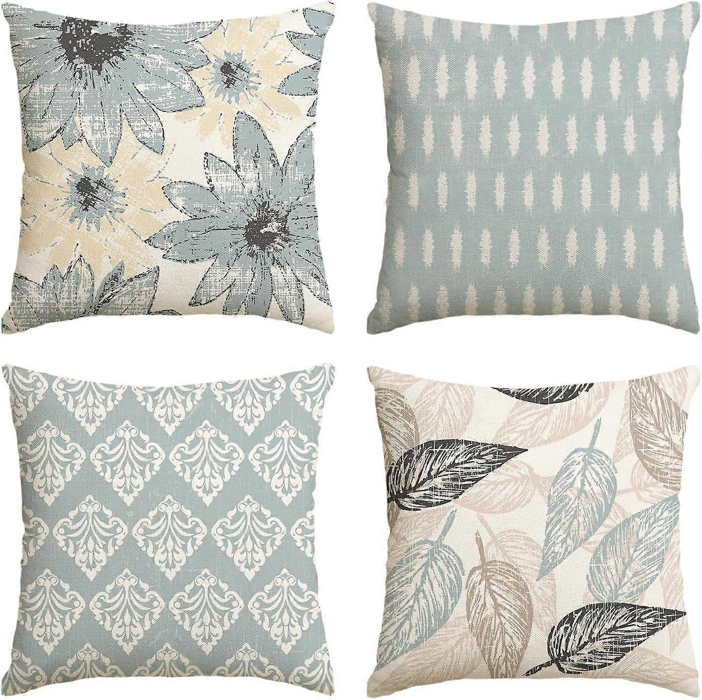 Spring Summer Sunflower Pteridophyte Blue Throw Pillow Covers, 18x18 Inch