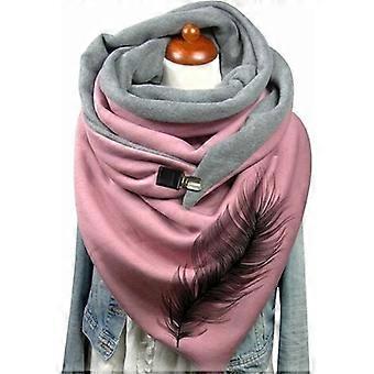 Bufanda triangular para mujer, cálida, de algodón, para otoño e invierno, con estampado de plumas, chal con botones, bufanda vintage de moda multiusos, cómoda y suave, estilo casual.