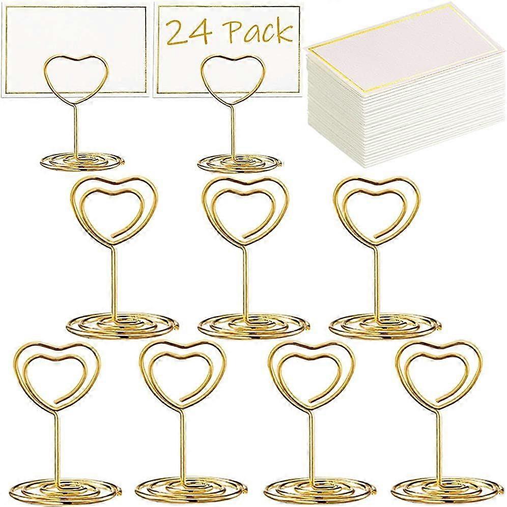 24pcs Mini Card Holders and 24 Table Cards with Gold Foil Border, Heart Shaped