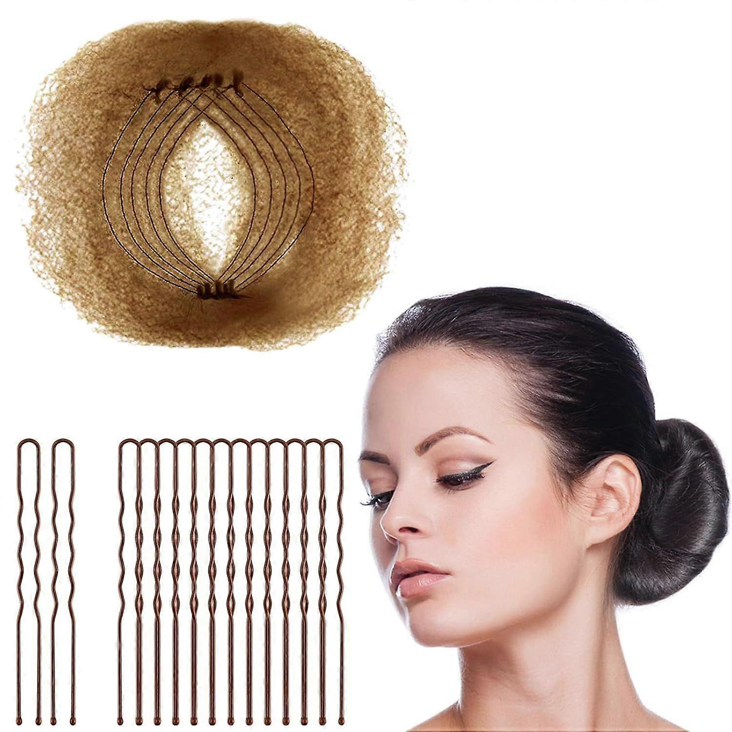 Bun Hair Nets Invisible Elastic Edge Mesh and U Shaped Pins Set, 50Pcs Individual Package