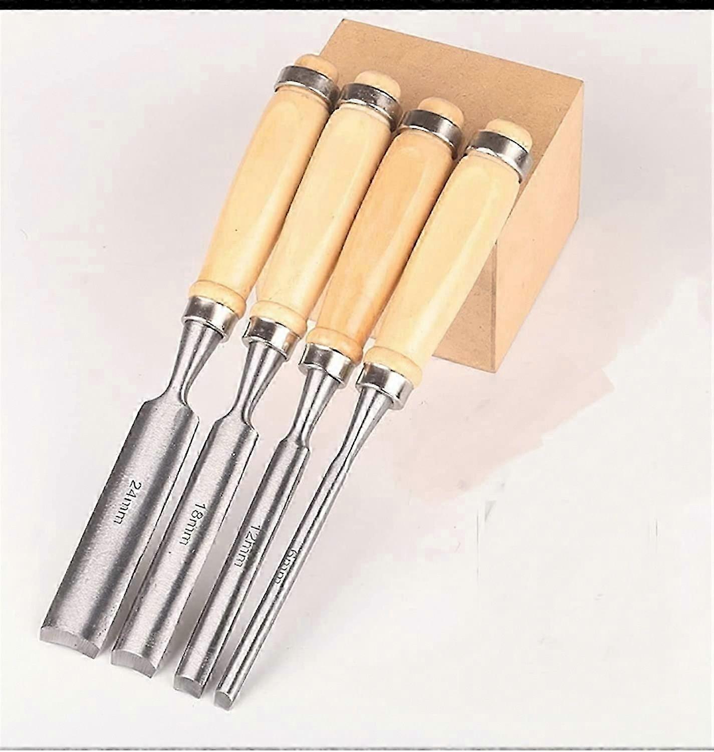 6,12,18,24mm Semicircular Wood Gouge Chisel Set - 4pcs Half Round Carving Tools for Woodworking