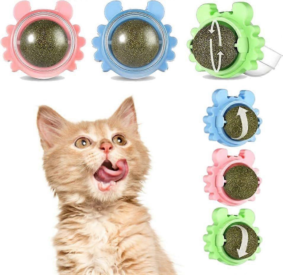 3-Pack 360 Rotating Catnip Balls with Lid, Cat Wand Treats, Interactive Cat