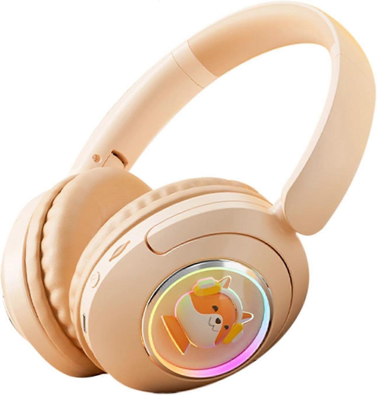 Bluetooth Headset, Bluetooth 5.3 RGB Lighting Effect Hifi Sound Quality(Beige)