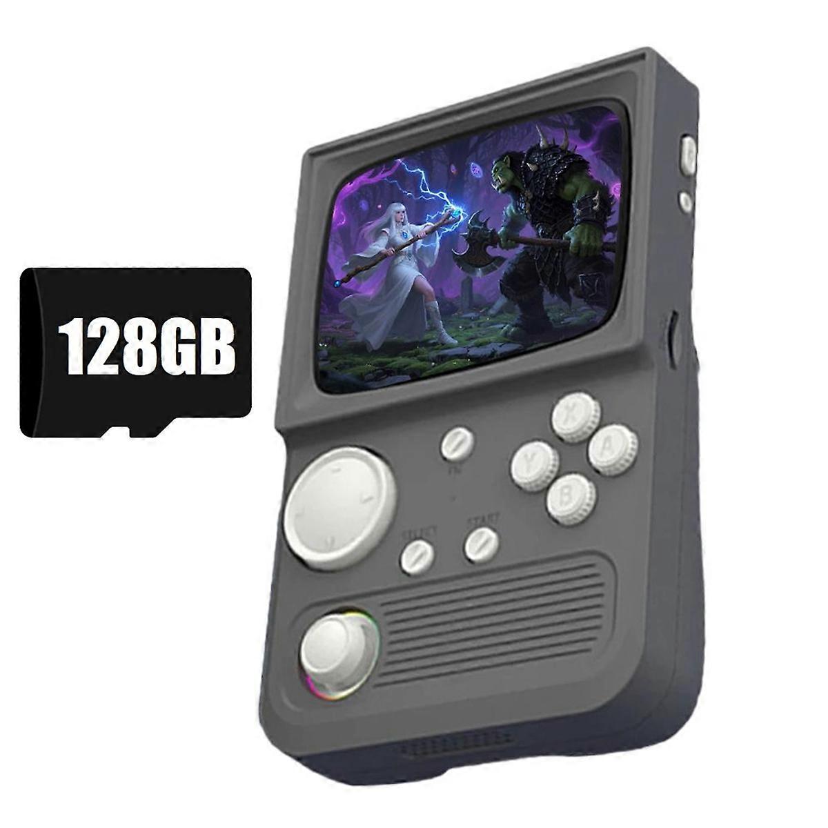 R36T Retro Handheld Game Console 128G 20000 Games 3.5 Inch IPS Screen Portable Pocket Video Game Player Grey