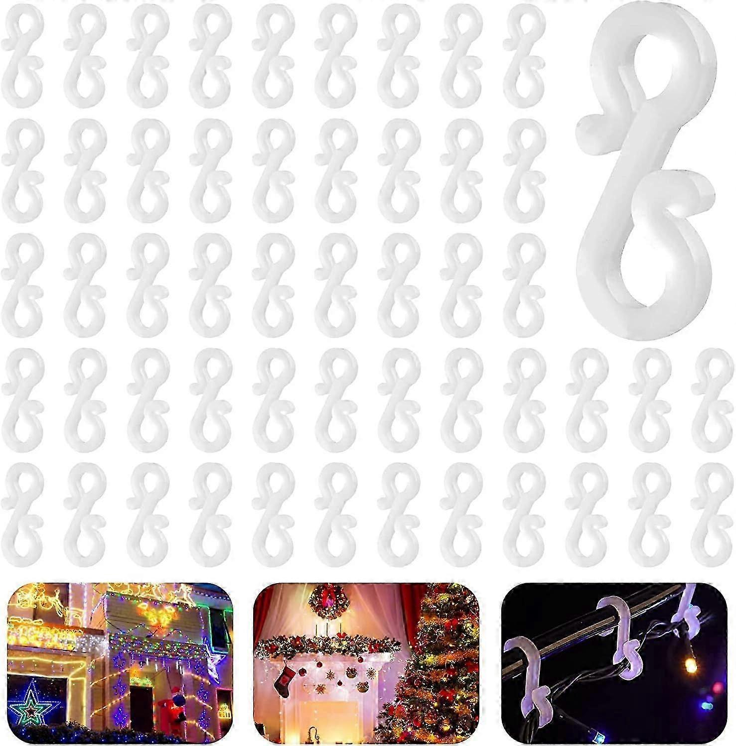 50pcs Plastic Christmas Gutter Hooks White Christmas Light Hooks Gutter Hooks for Garland S Shape Gutter Clips for Outdoor LED Party Decoration