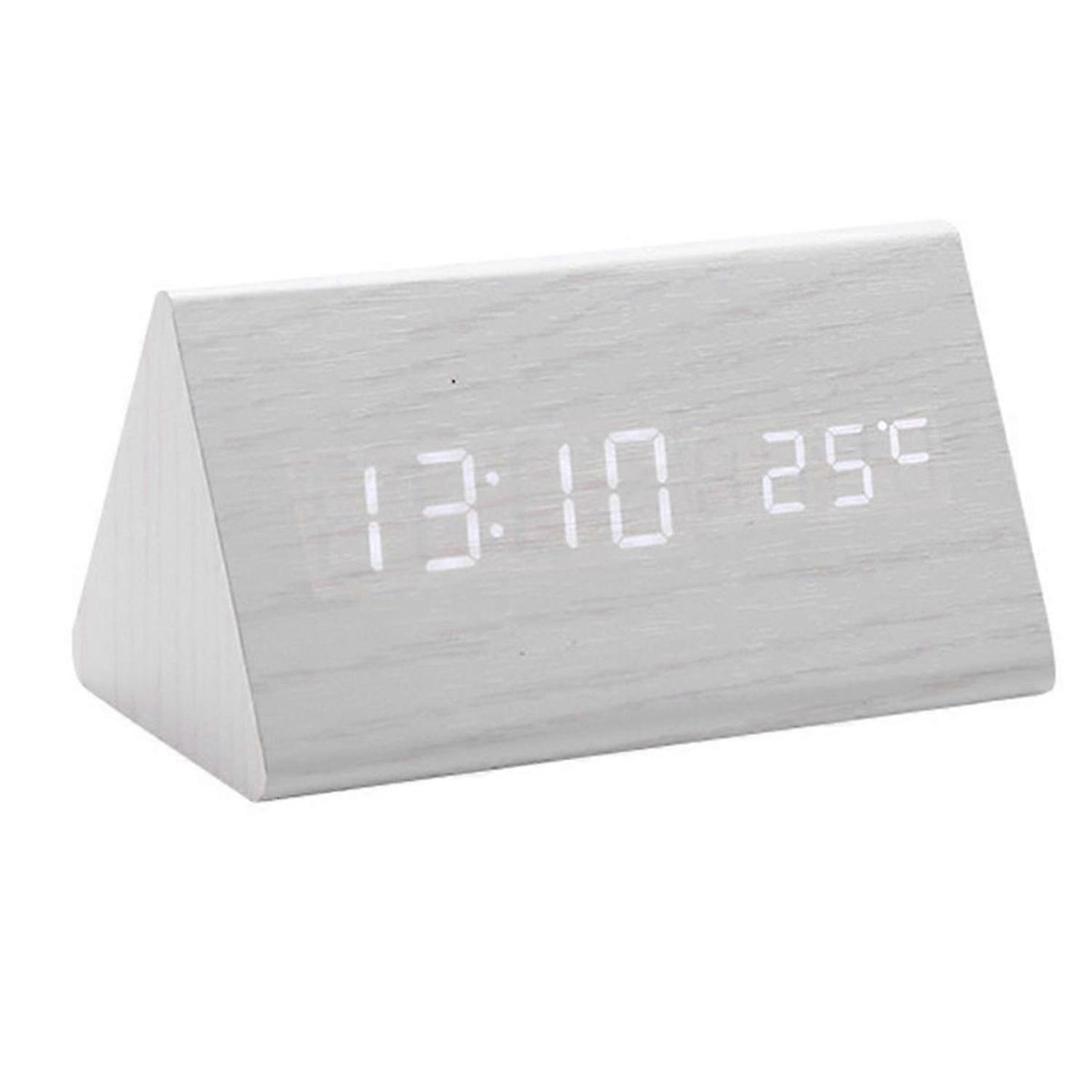 Digital Clock Wooden Sound Control LED Alarm Clock with Temperature USB Desktop Clocks Snooze