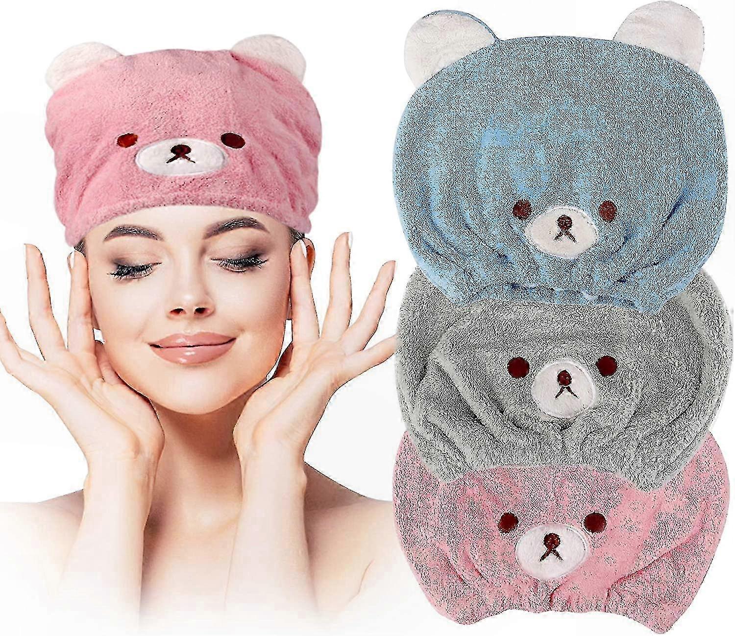 Kids Hair Drying Towel Set - 3 Pack Soft Absorbent Microfiber for Quick Drying