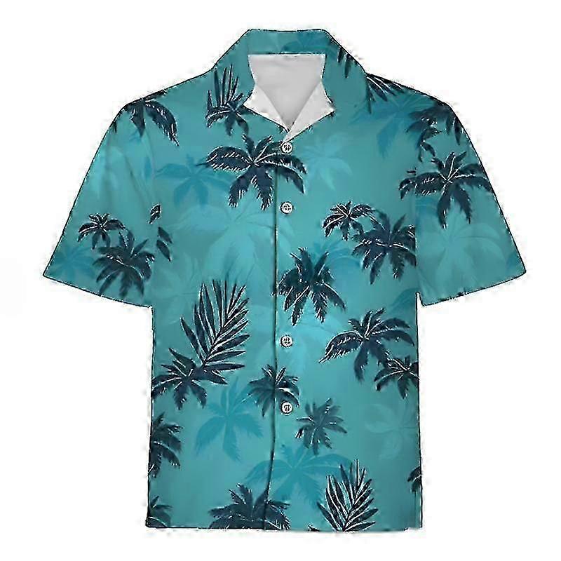 خمر هاواي عارضة طوق قصيرة الأكمام شاطئ أزياء القمصان مع شجرة طباعة