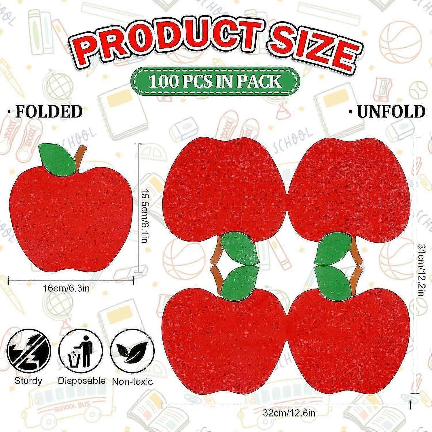 Whaline 100 Pack Back To School Napkins Red Apple Disposable Paper Napkins 3-ply School Season Apple Dinner Napkins For First Day Of School Party Cele