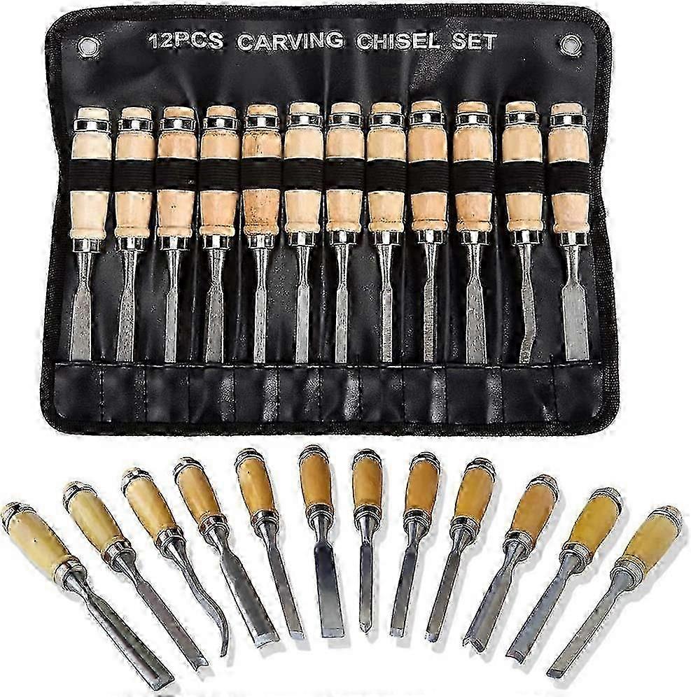 Professional 12-Piece Wood Carving Chisel Set with Razor-Sharp Blades for Precision Woodworking