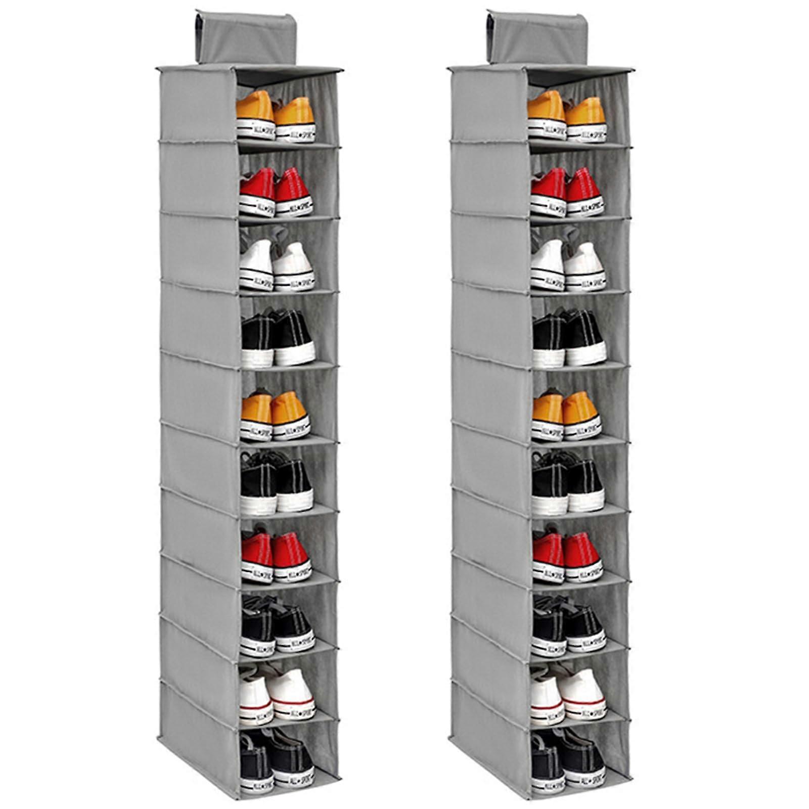 2PCS Hanging Shoe Rack - 10-Shelf Heavy Duty Non-Woven Storage Organizer for Wardrobes, Foldable Space Saving Design