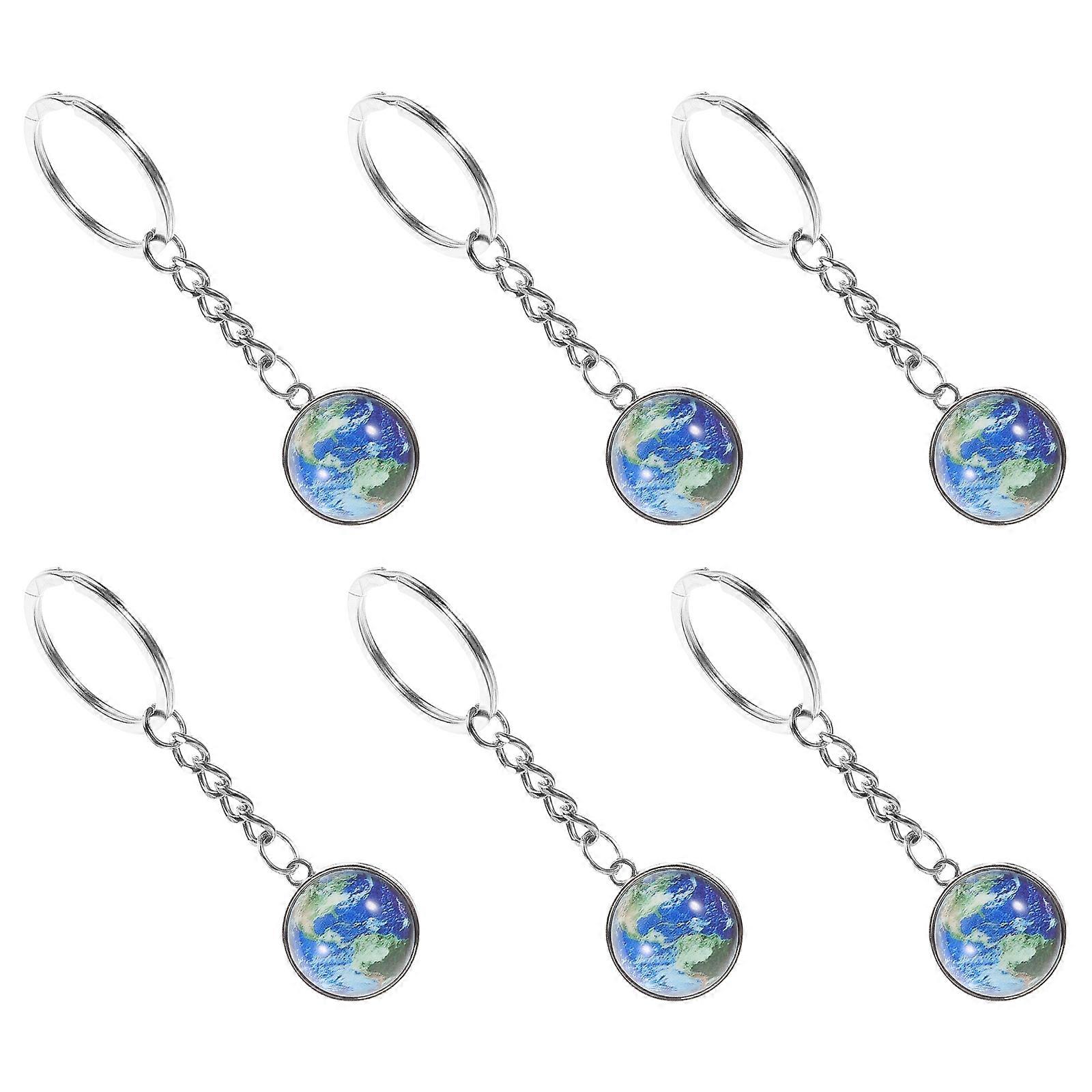 18Pcs Luminous Globe Keychains Metal Round Decorative Key Chain