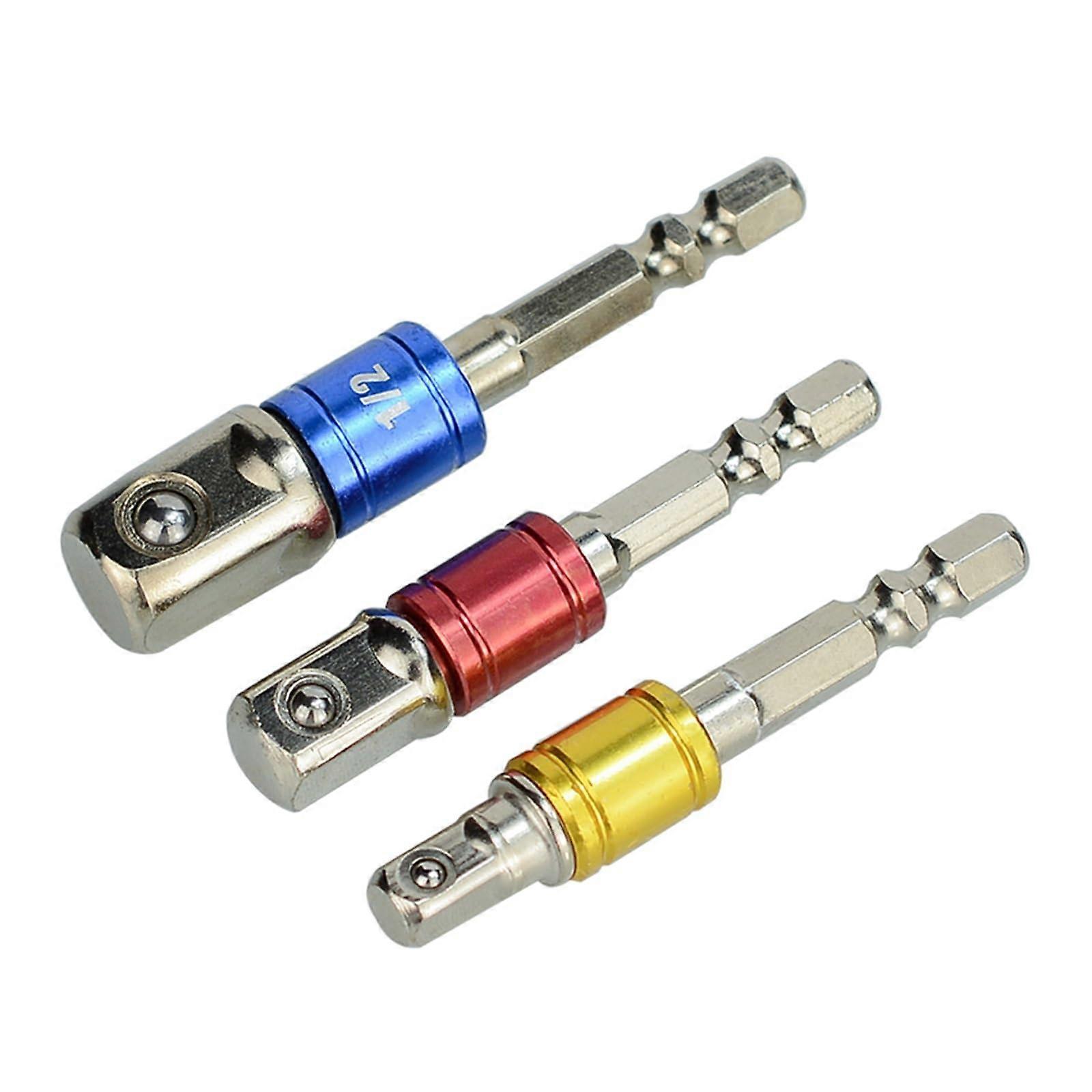 3pcs Hex Shank 1/4 In 3/8 In 1/2 In Drill Bits Extension Converter Reducer Wrench Socket Adapter Set For Drills
